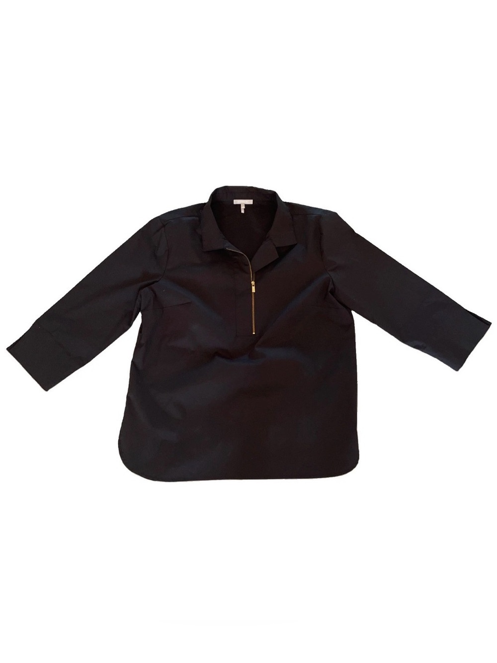 Hinson Wu Sasha 3/4 Sleeve Zip Top Black Size 1/XS Collared Blouse